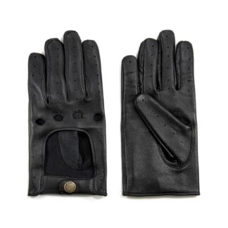 Bullitt black leather gloves with brass hardware