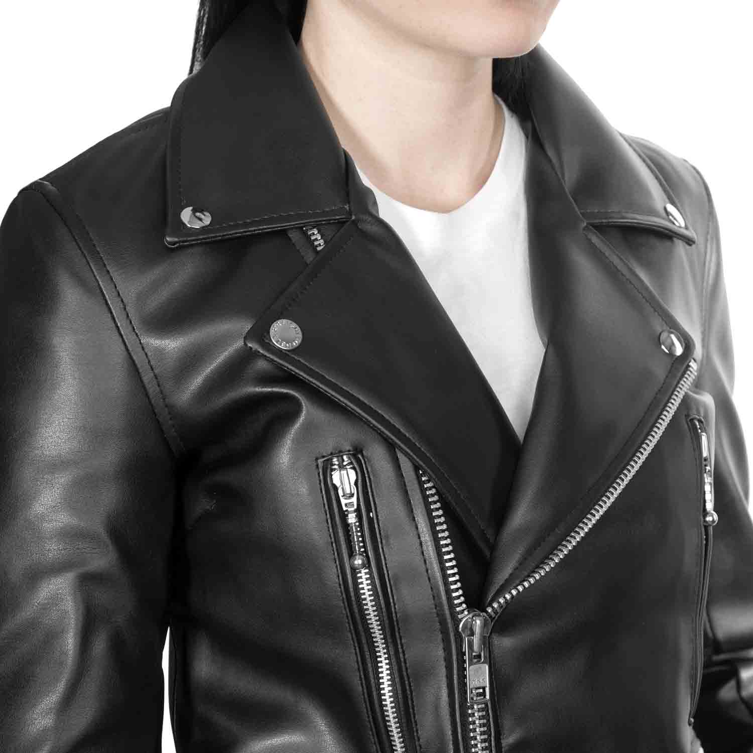 Vegan Defector Black Artificial Leather Jacket With Nickel Vegan Defector Black Artificial Leather Jacket