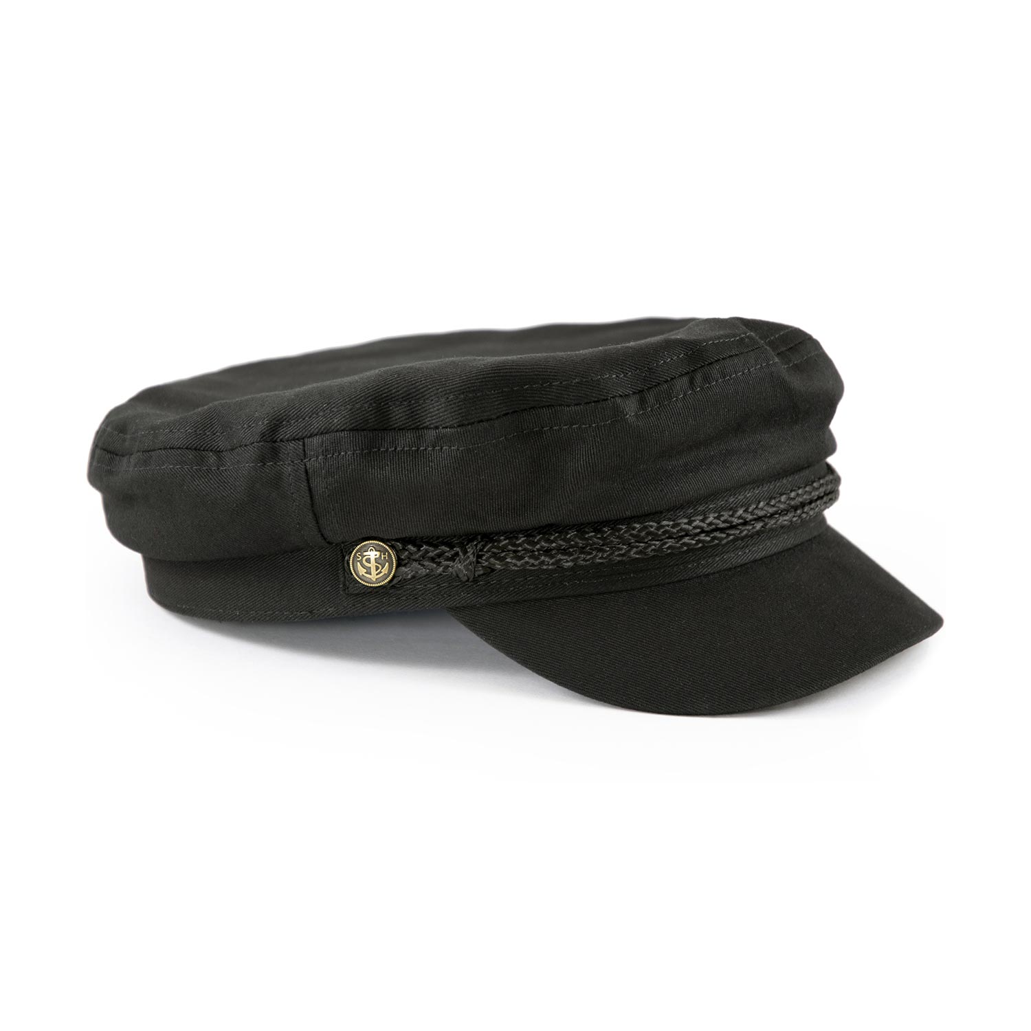 black peaked cap