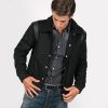 Fitted varsity jacket, wool-blend, snap closure, and artificial leather shoulder details