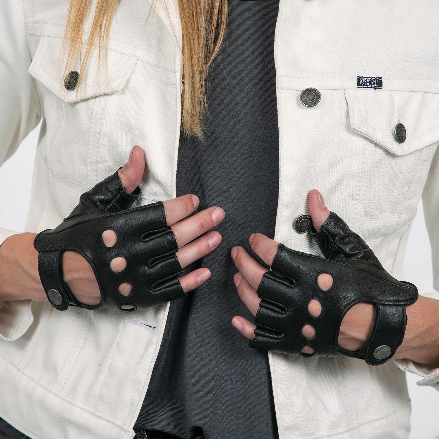 Driving Gloves: Fingerless Mitts Black Leather Gloves!
