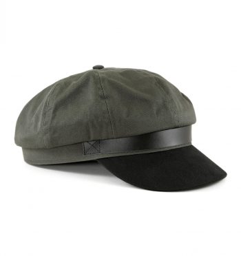 Rooney eight panel twill hat with black leather strap, button detail at the top,