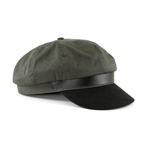 Rooney eight panel twill hat with black leather strap, button detail at the top,