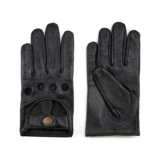 Bullitt black leather gloves with brass hardware