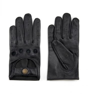 Bullitt black leather gloves with brass hardware