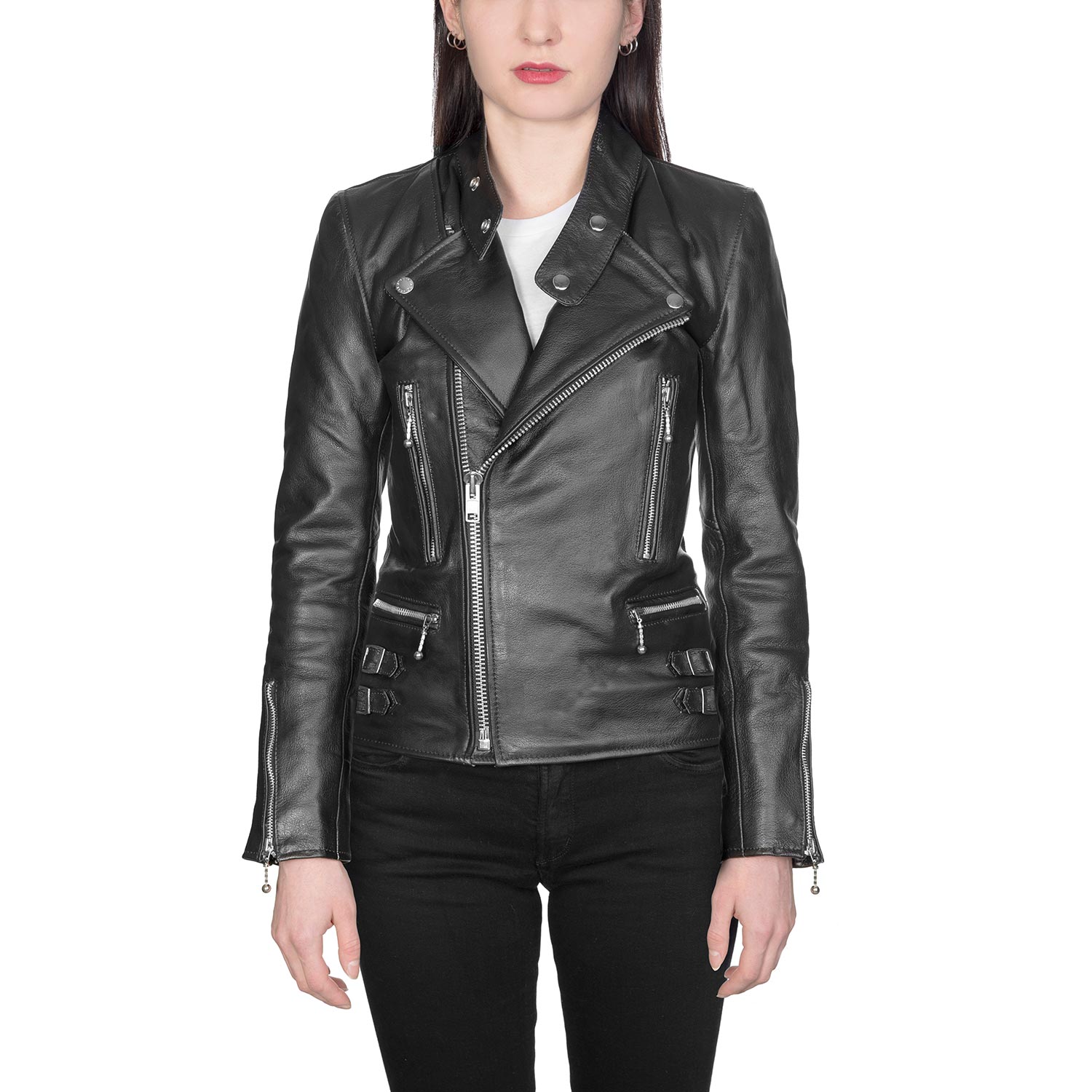 Marauder Black Leather Jacket With Nickel Hardware Size S Marauder Black Leather Jacket With Nickel Hardware