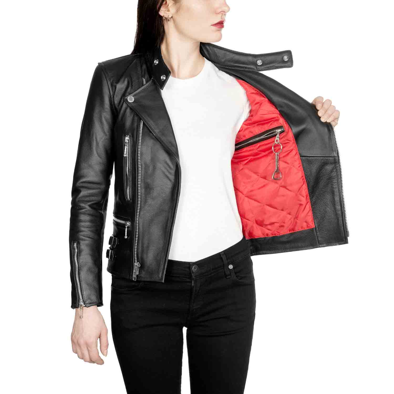Marauder Black Leather Jacket With Nickel Hardware Original Fit Size S