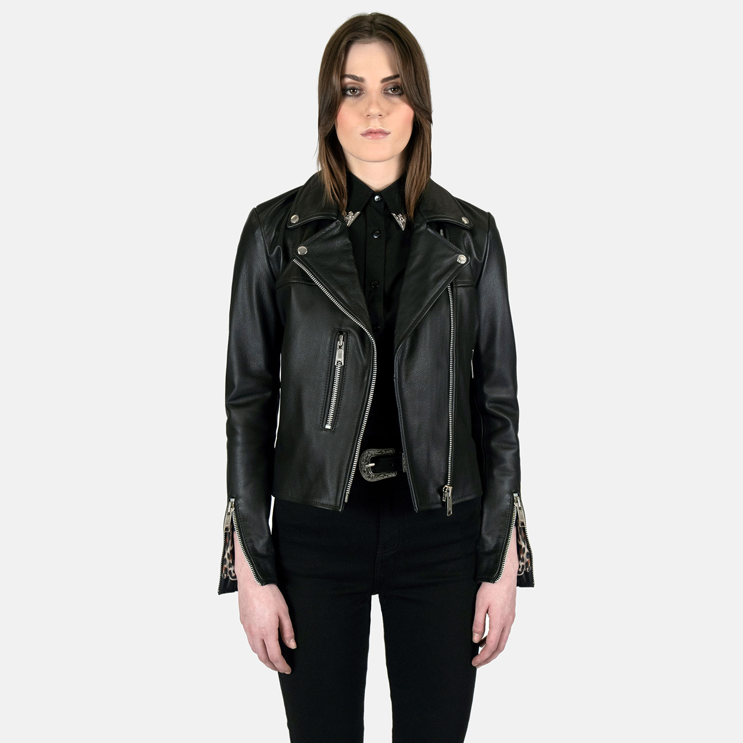 motorcycle leopard-print lining biker jacket