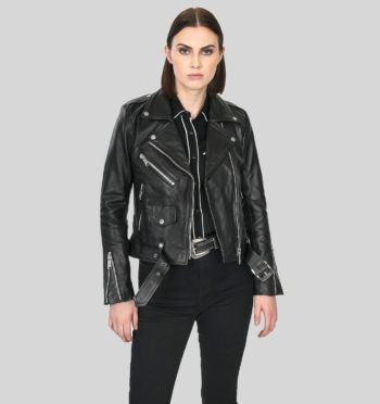 Commando women's black leather jacket with nickel hardware and black lining