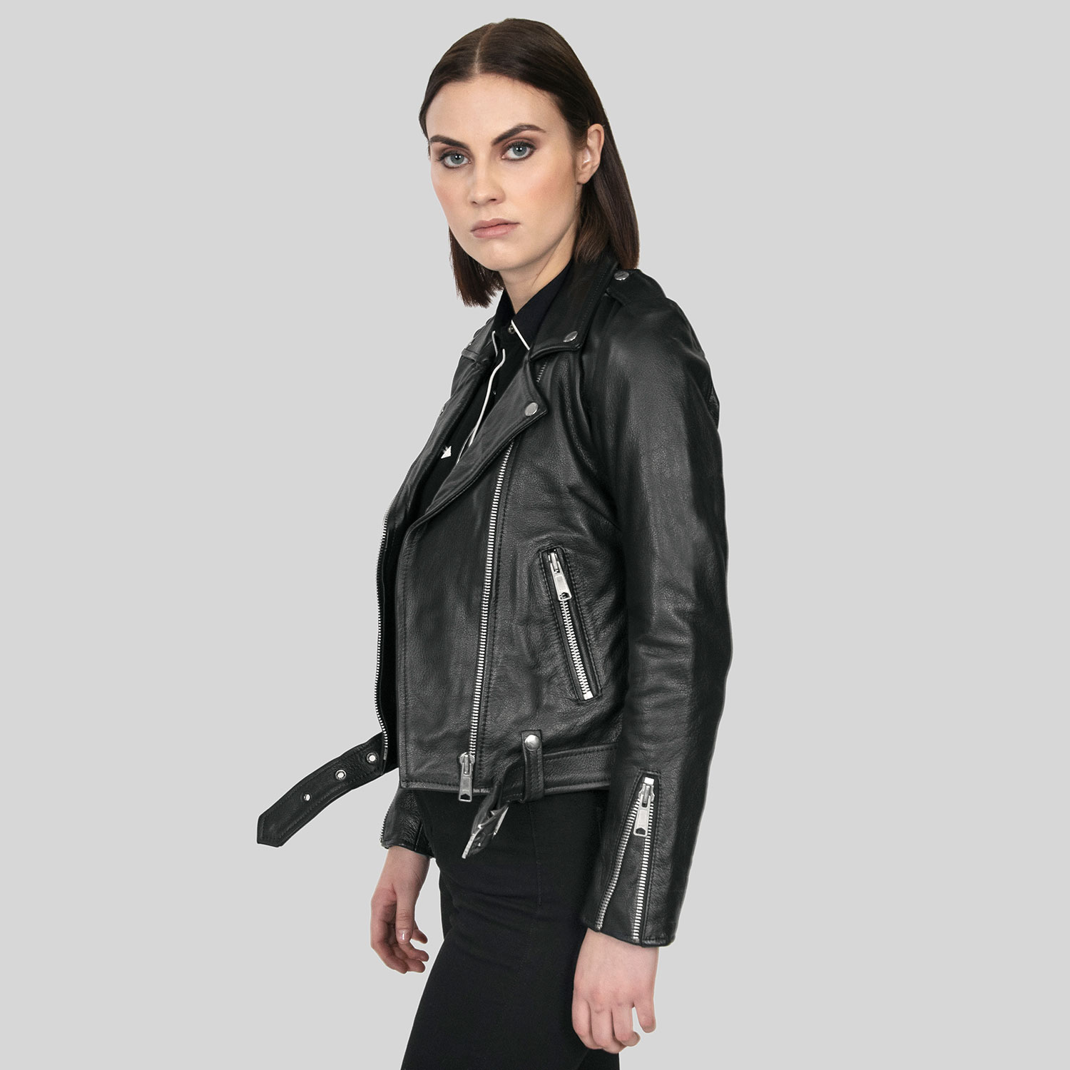 Black Leather - To - Black Lining and Commando Hell Apparel - Straight Jacket Nickel |