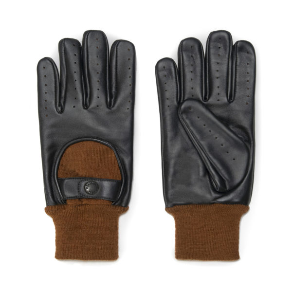 Dillon black leather gloves with brown lining