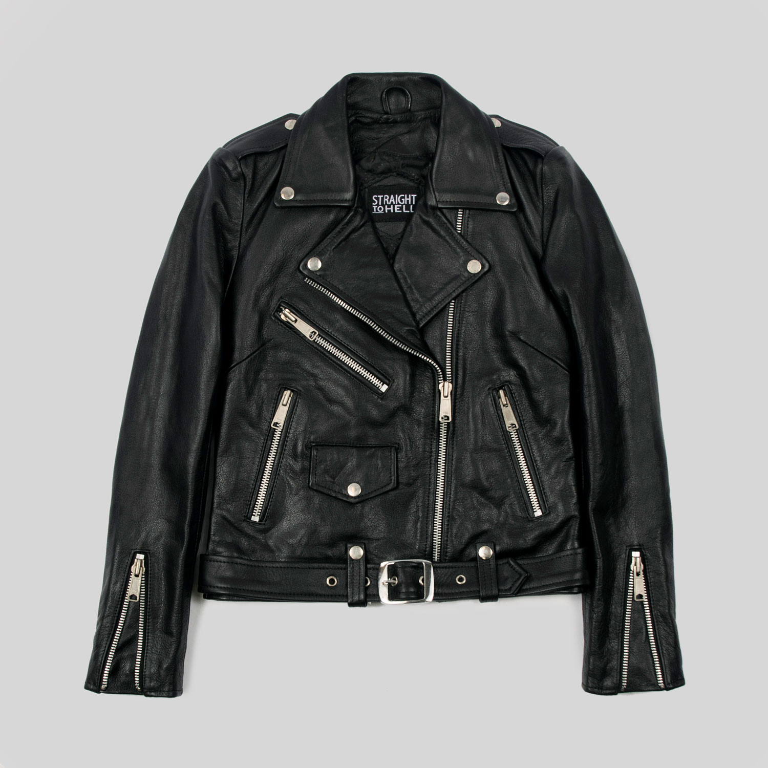 Hell To Straight - - Leather Lining - Black and | Jacket Commando Apparel Black Nickel