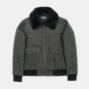 Grey houndstooth wool-blend with fitted, classic flight jacket details
