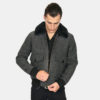 Grey houndstooth wool-blend with fitted, classic flight jacket details