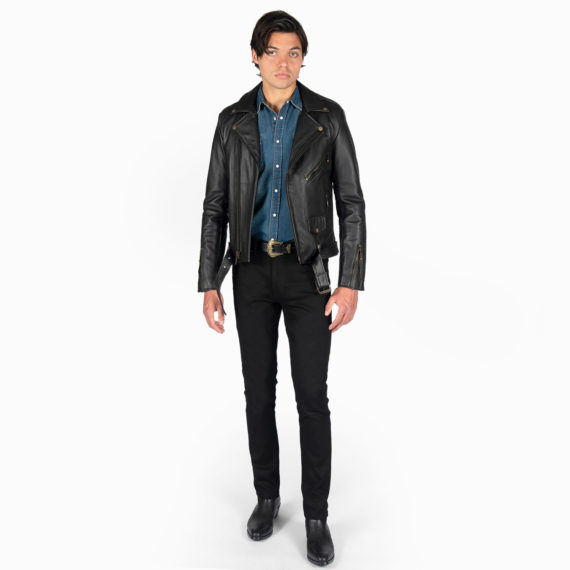 Commando Long - For Tall Men - Black and Brass Leather Jacket (Size 38 ...