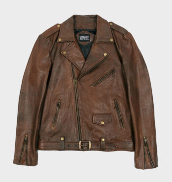Commando Long Washed Brown Leather Jacket For Tall Men