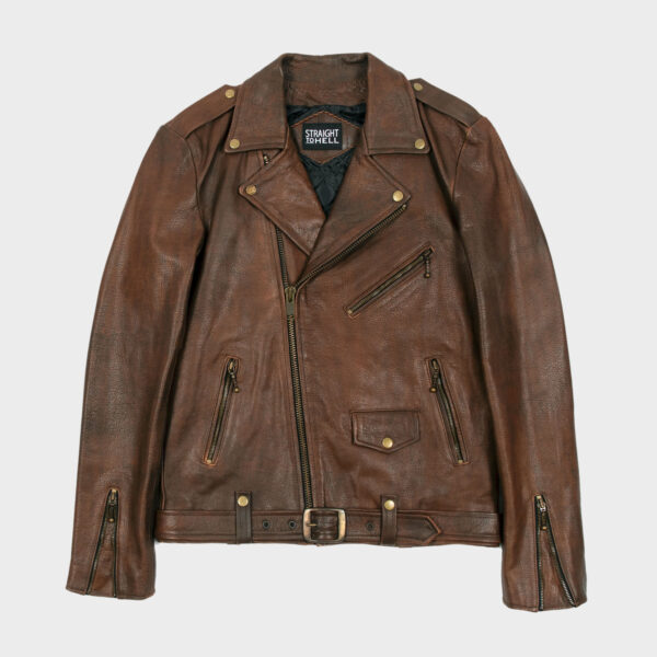 Commando Long Washed Brown Leather Jacket For Tall Men