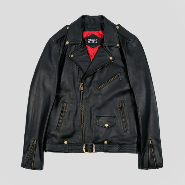 Commando Long - For Tall Men - Black and Brass Leather Jacket
