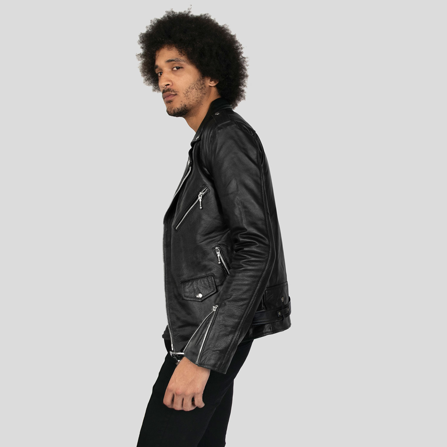 Commando Long - Men Nickel Apparel Hell Leather - | and Tall For Black Jacket Straight To