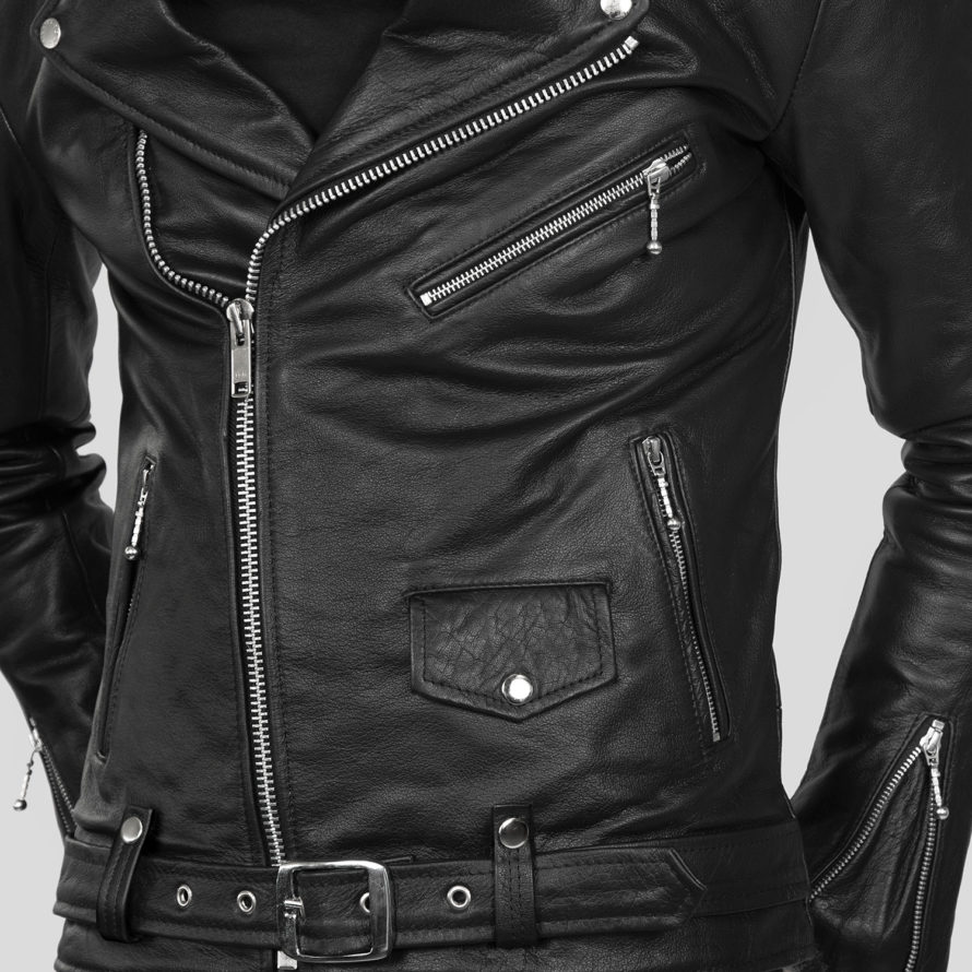 Commando Long - For Tall Men - Black and Nickel Leather Jacket ...