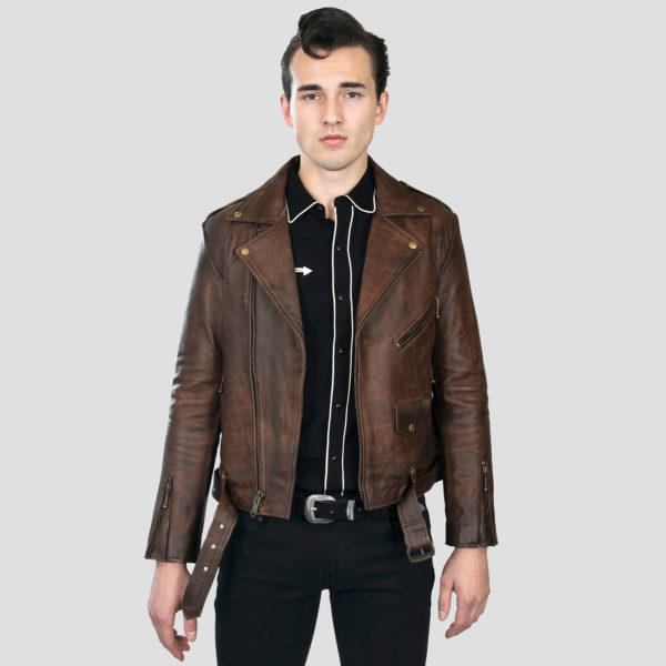 Commando men's washed brown leather jacket