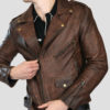 Commando men's washed brown leather jacket