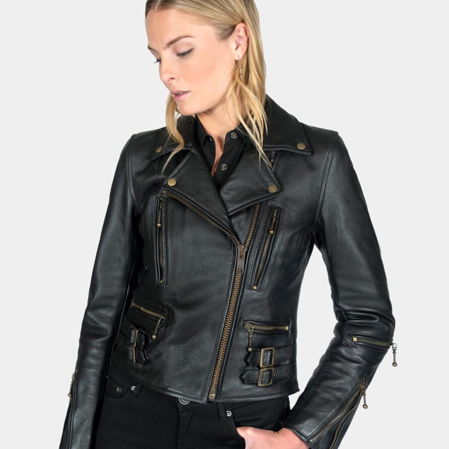 Defector - Black and Brass Leather Jacket | Straight To Hell Apparel