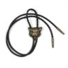 The Gabrielle bolo tie, featuring a 1.5” antique gold plated cheetah and 15.5” black nylon cord. The Gabrielle can be worn as a loose or traditional tie, or as a necklace.