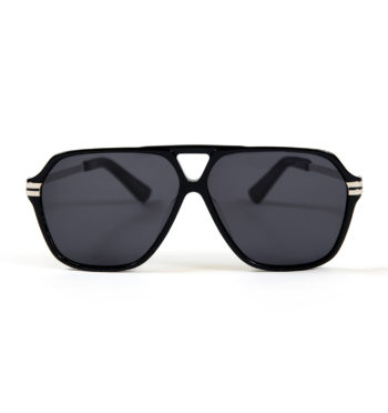 Aviator sunglasses with hand-crafted, black acetate frames.