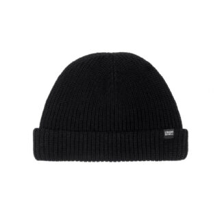 Short beanie sits at the ears or above.