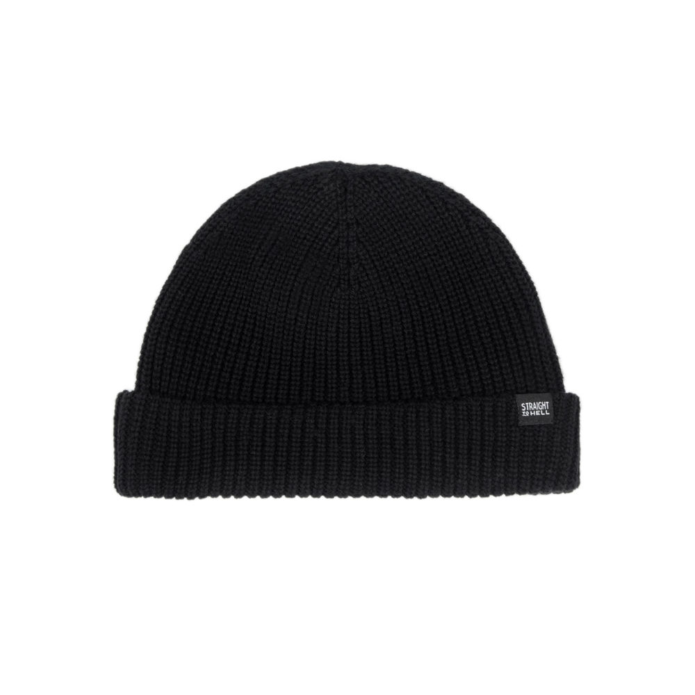 Wanderer - Black Cotton Short Beanie | Straight To Hell Apparel