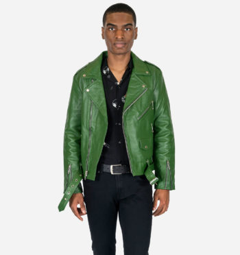 The Commando is our most traditional and recognizable leather jacket, now in cactus green leather