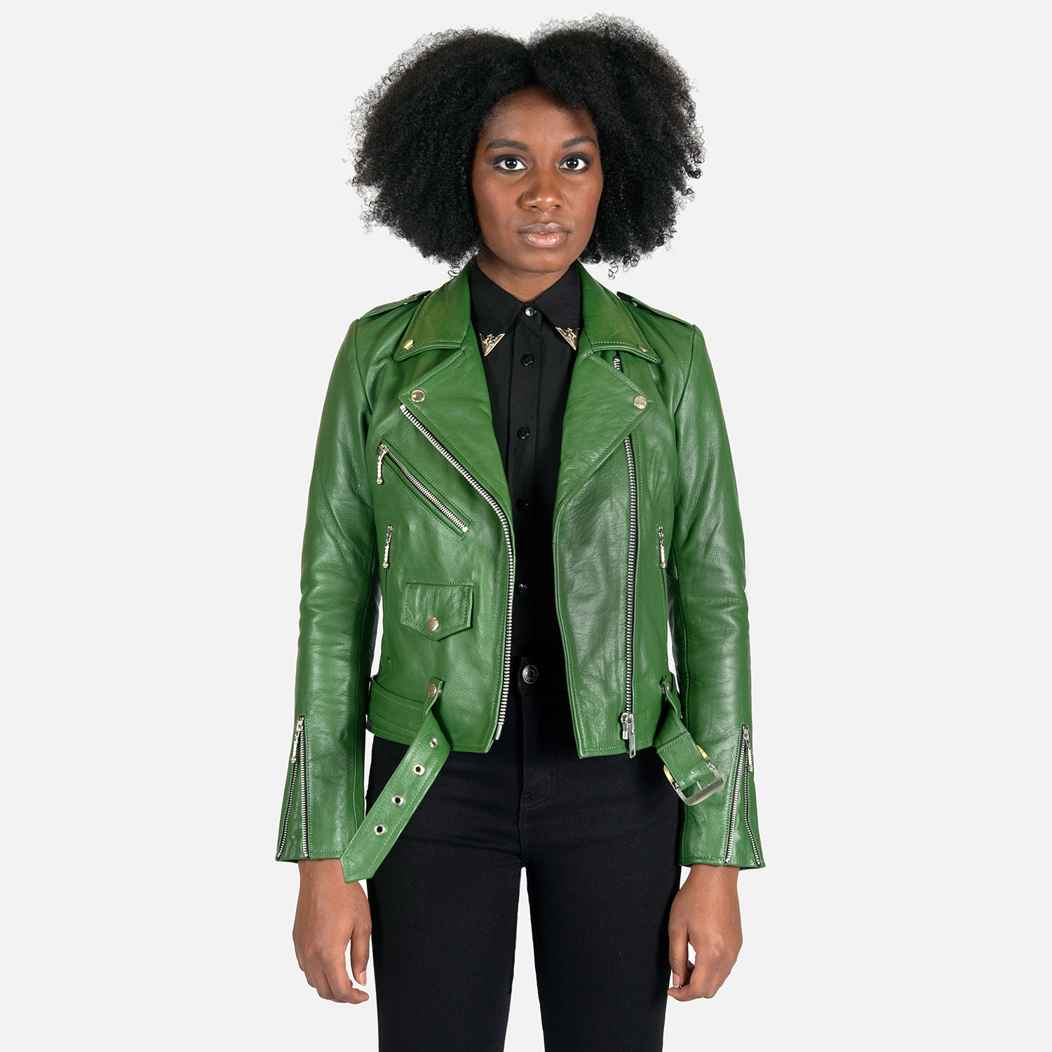 leather jacket green
