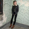 Commando women's black leather jacket with white shearling collar