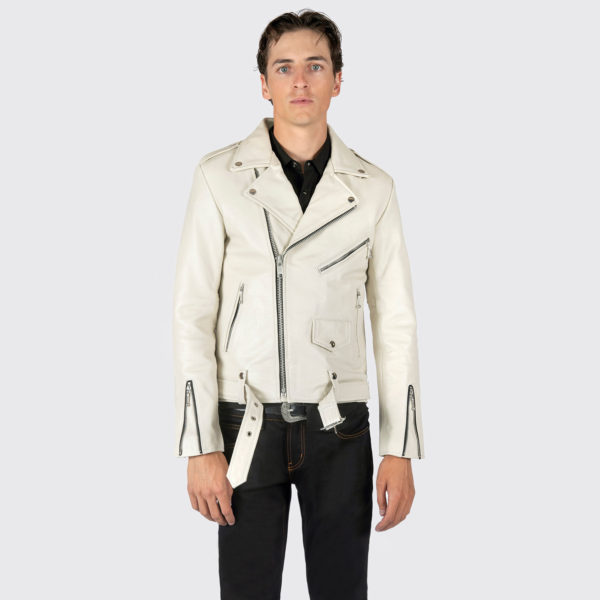 The Commando is our most traditional and recognizable leather jacket, now in creamy white leather.