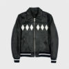 The Duke leather jacket offers diamond chest details, symmetrical styling, and durable striped elastic cuffs and waistband.