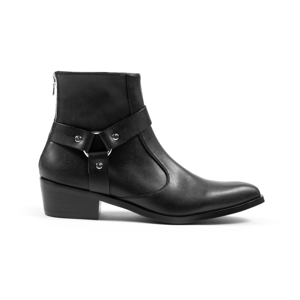 Vegan Libertine - Black and Nickel Faux Leather Harness Boots ...