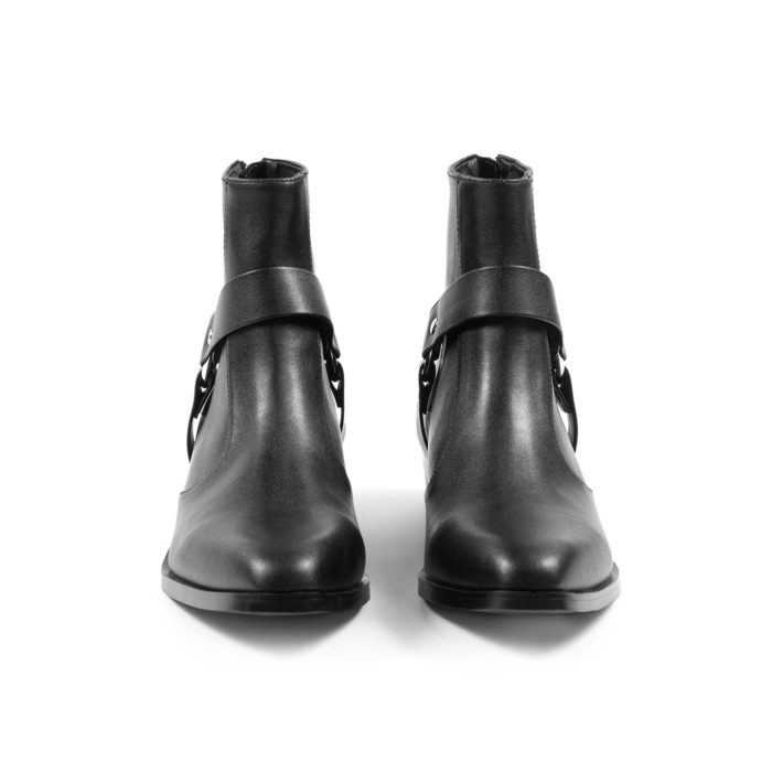 Vegan Libertine - Black and Nickel Faux Leather Harness Boots (Size 10. ...