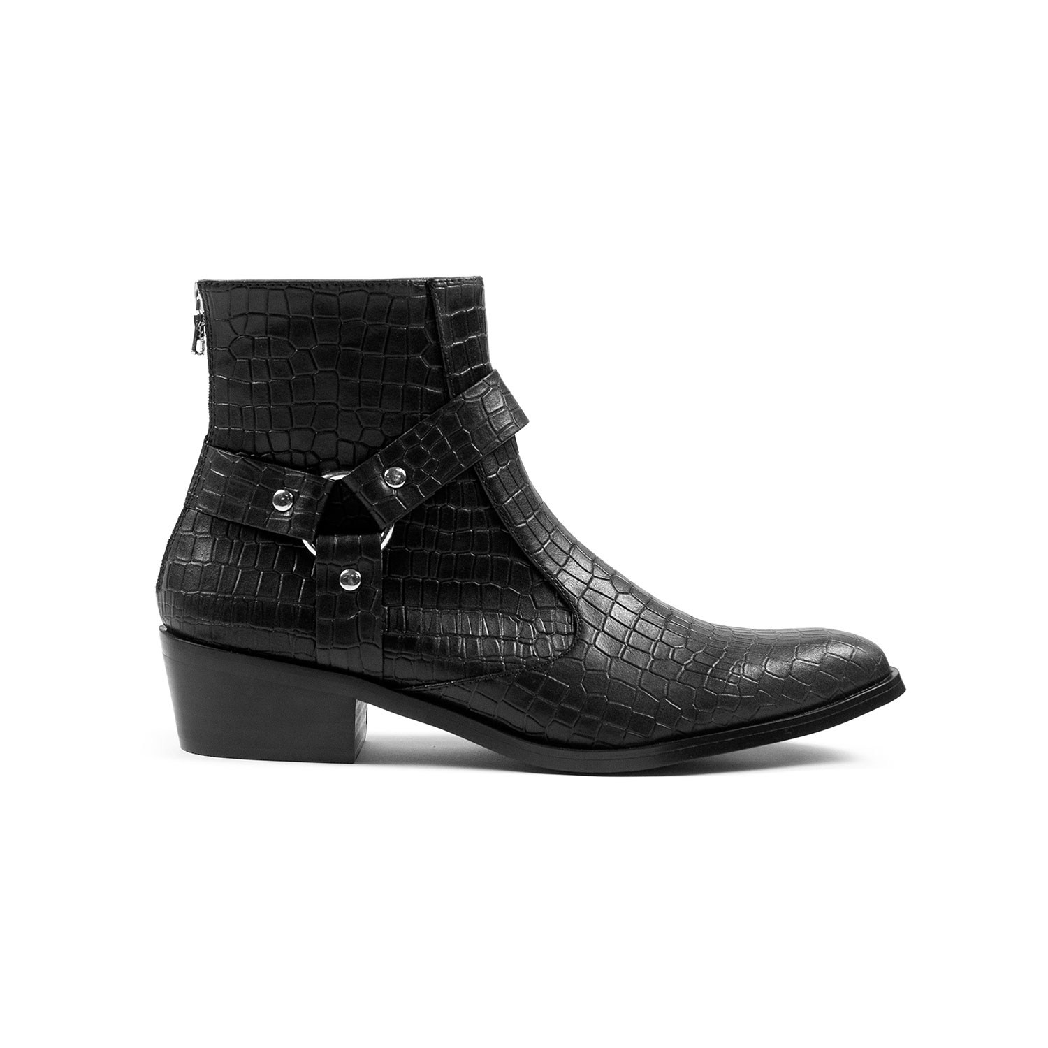 Vegan Libertine - Black Snakeskin Faux Leather Harness Boots (Size 7, 7 ...