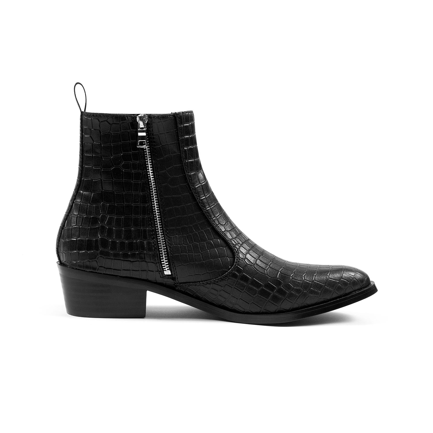 Vegan Richards - Black Snakeskin Faux Leather Zip Boots | Straight To ...