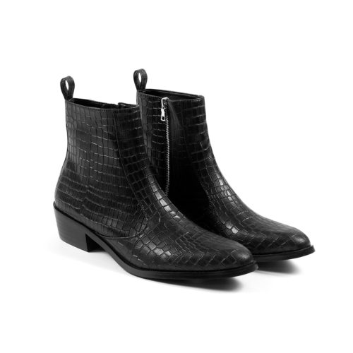 Vegan Richards - Black Snakeskin Faux Leather Zip Boots | Straight To ...