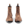 The Vegan Richards is a men’s leopard boot with a side ankle zipper closure and lined with vegan leather.