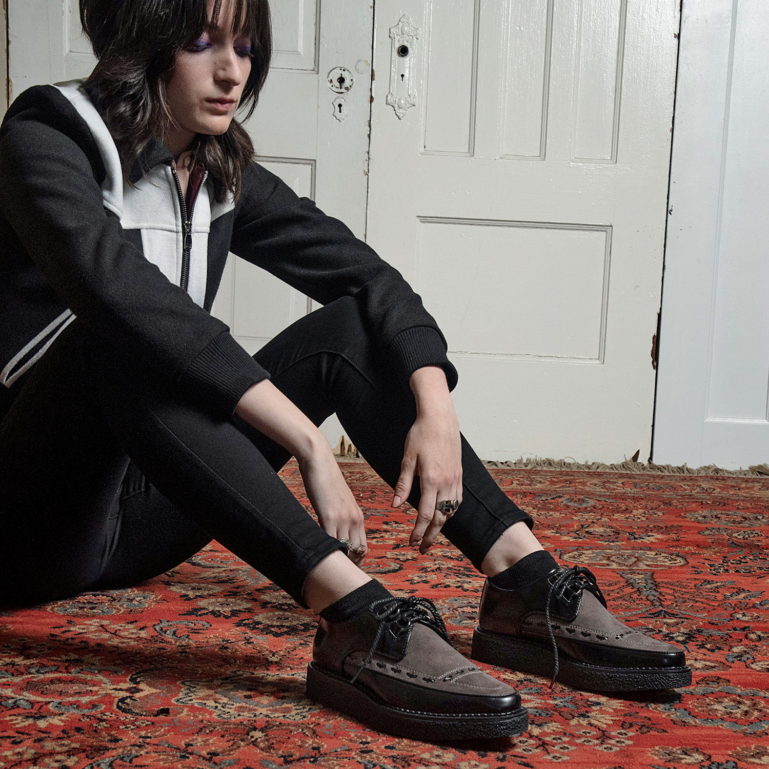 Hawkins - Black and Grey Leather Creepers