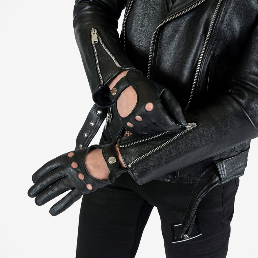 Bullitt - Black and Nickel Leather Gloves | Straight To Hell Apparel