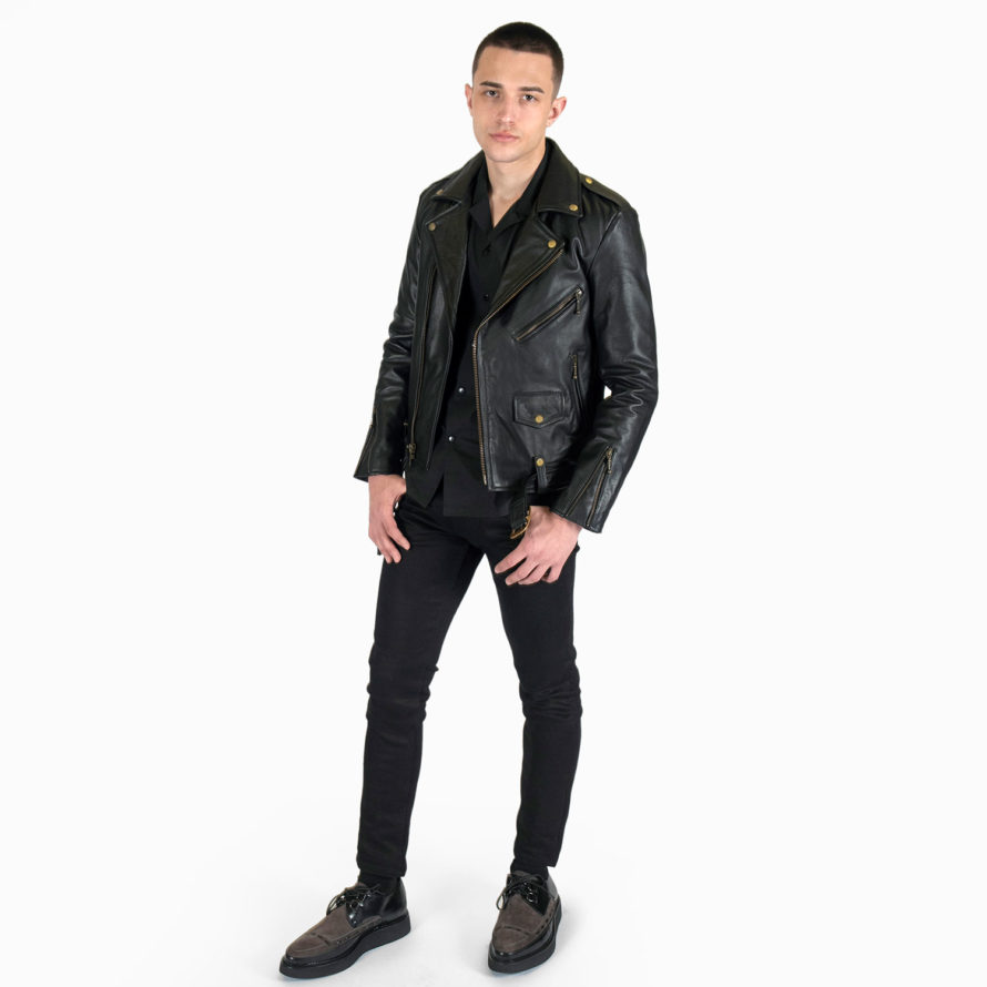 Commando Lightweight - Black and Brass Leather Jacket | Straight To ...