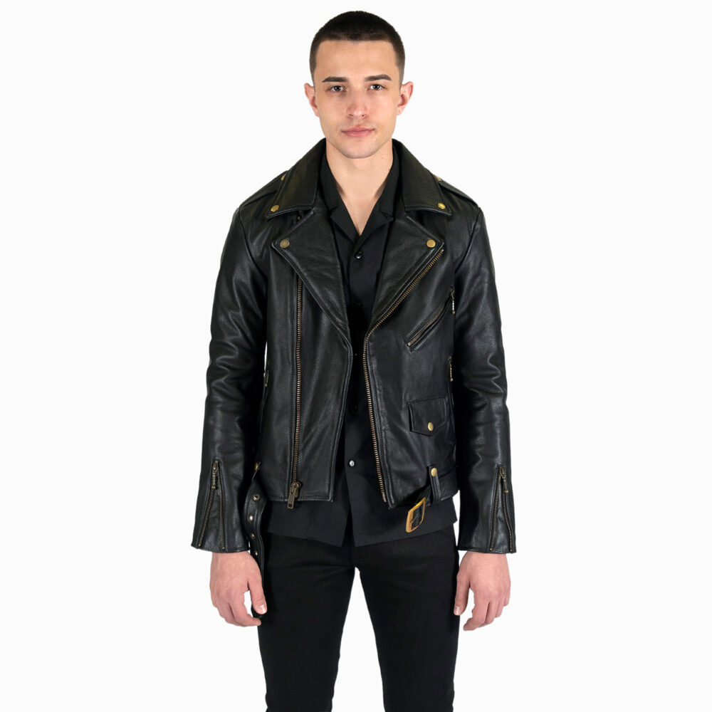 Commando Lightweight - Black and Brass Leather Jacket | Straight To ...