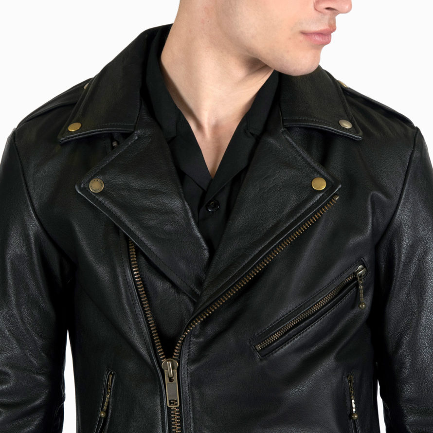 Commando Lightweight - Black and Brass Leather Jacket | Straight To ...