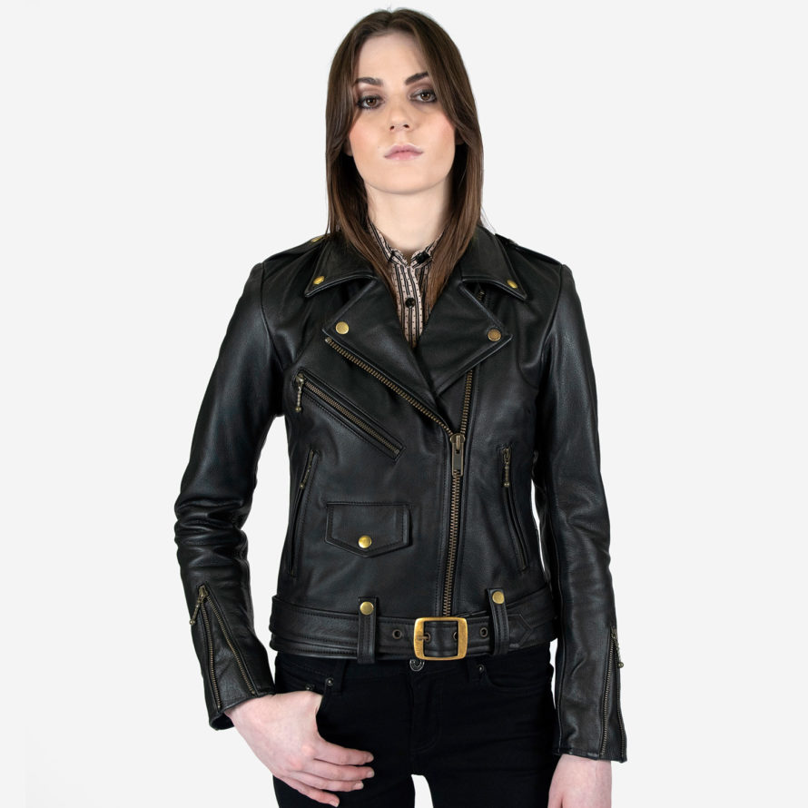 Commando Lightweight - Black and Brass Leather Jacket (Size XS, S, M ...