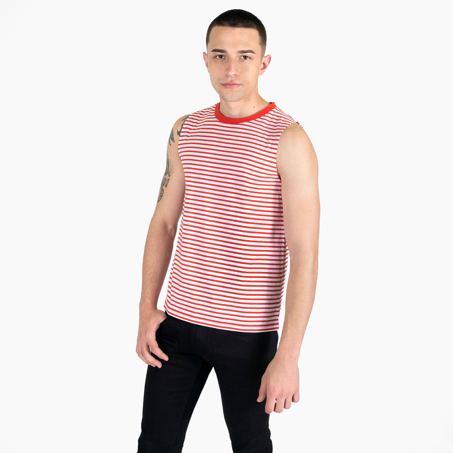 Diego - Red and White Striped Tank Top | Straight To Hell Apparel