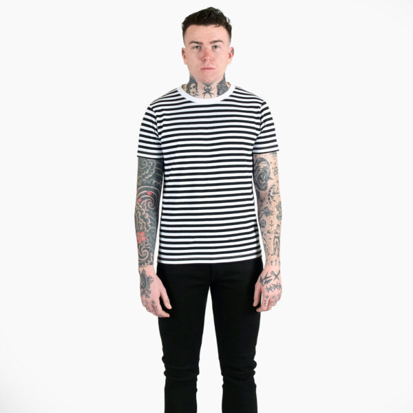 Jasper - White and Black Striped T-Shirt | Straight To Hell Apparel